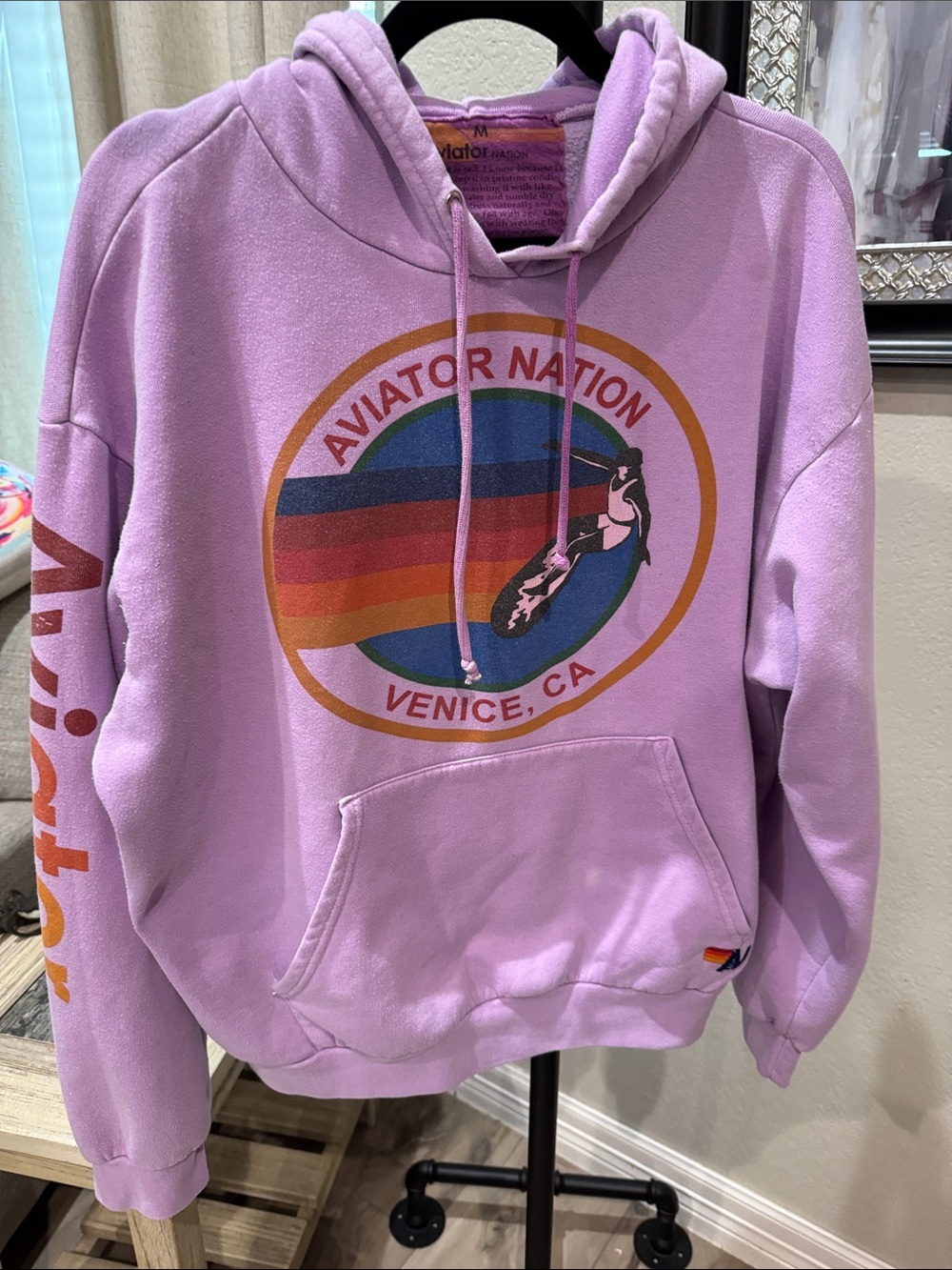 Aviator Nation Lavender Pullover Hoodie with Retro Venice Graphic
